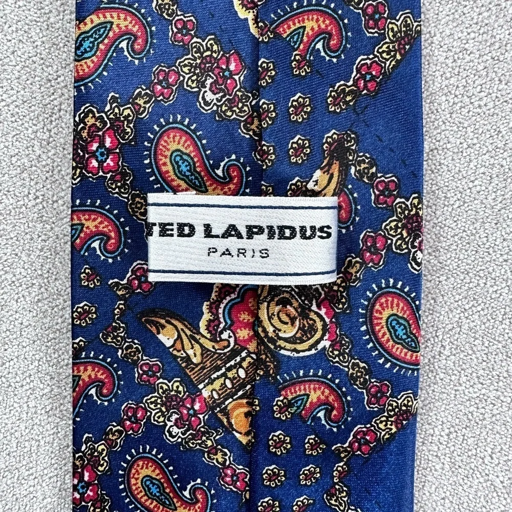 Vintage Ted Lapidus Silk Neck Tie. Navy/Gold.